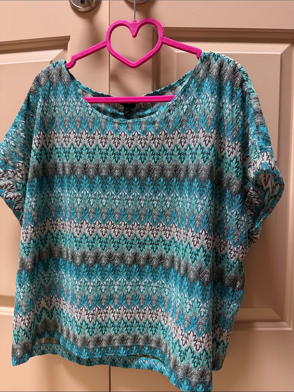 H&M Teal and Gray Patterned Short-Sleeve Tunic